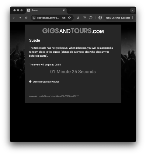 Screenshot of Suede ticket queueing system
