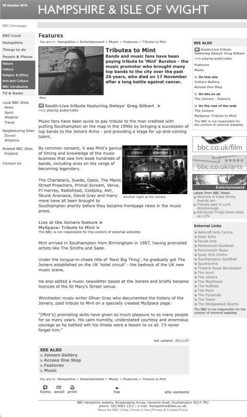 BBC local news story about Mint dying in 2007