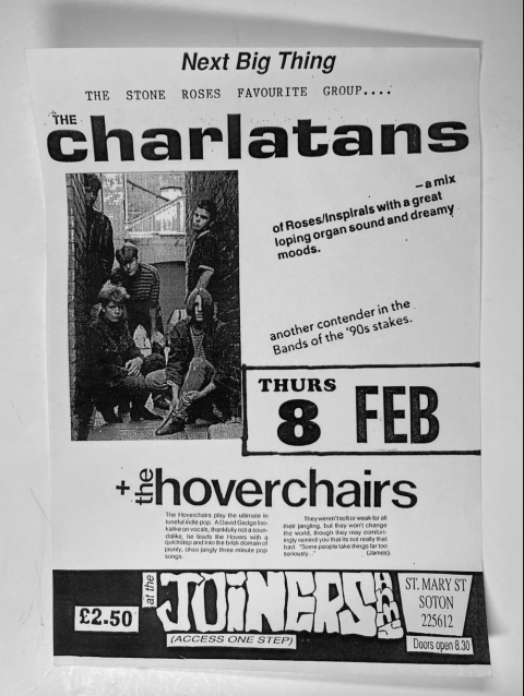 Charlatans poster from Southampton Joiners 1990