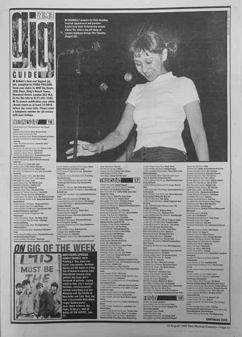 NME gig guide August 1995
