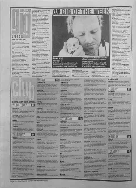 NME gig guide December 1995