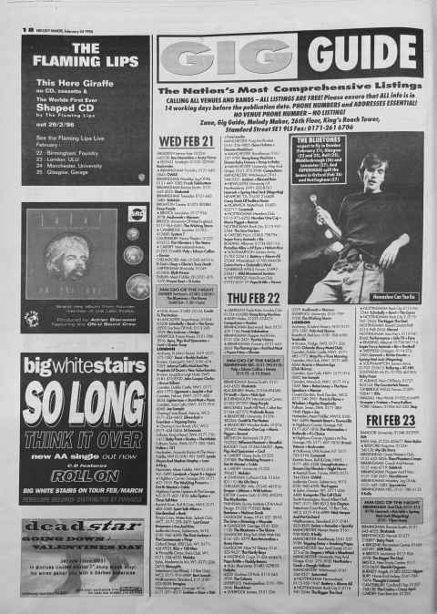 Melody Maker gig guide page Feb 24th 1996