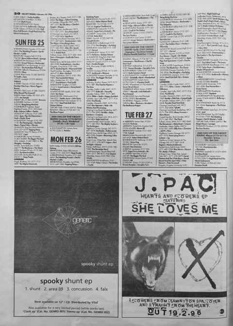 Melody Maker gig guide page Feb 24th 1996