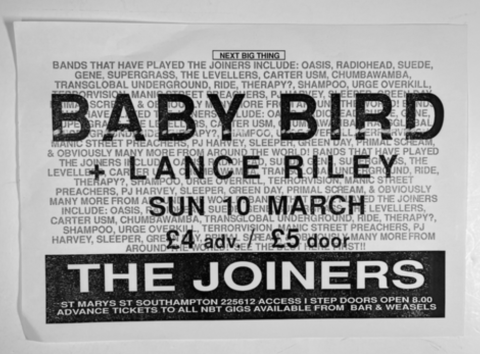 Babybird flyer / poster from Southampton Joiners 1996