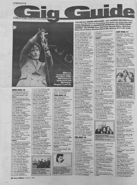 Melody Maker gig guide page August 1996