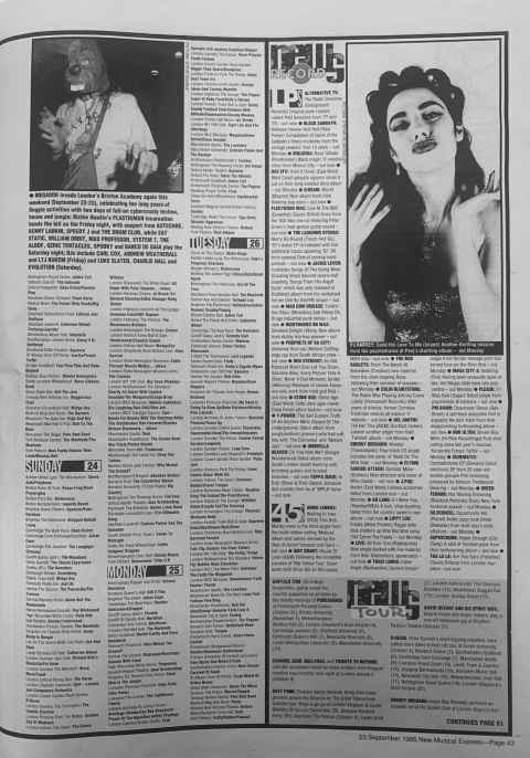 Melody Maker gig guide from September 1995