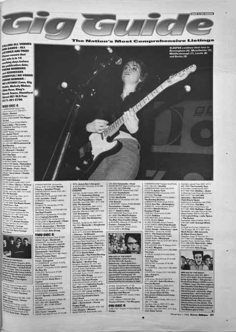 Melody Maker gig guide December 1996