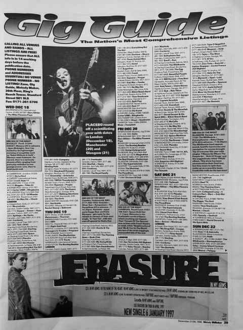 Melody Maker gig guide December 1996