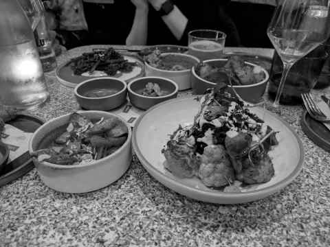 Food at Pomus, cauliflower, carrots, potatoes