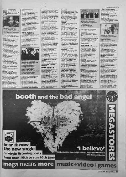 Melody Maker gig guide mid June 1996