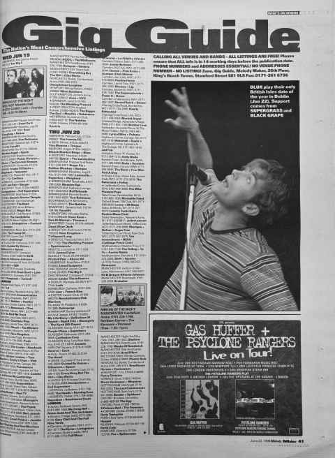 Melody Maker gig guide June 1996