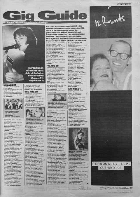 Melody Maker gig guide for August 1996