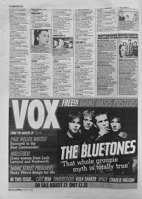 Melody Maker gig guide for August 1996