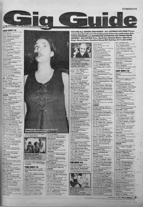 Melody Maker gig guide November 1996