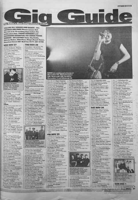 Melody Maker gig guide November 1996
