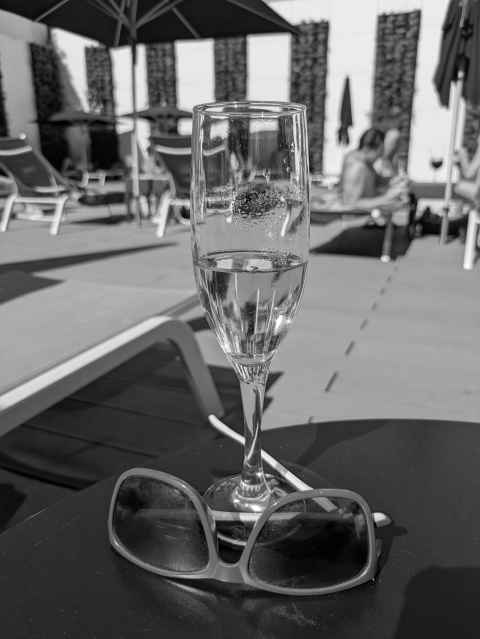 First drink in Portugal by the pool